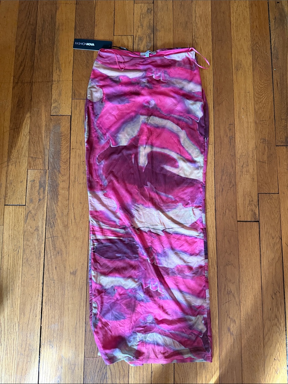 Fashion Nova Hot Pink and Cream Tie-Dye Maxi Skirt